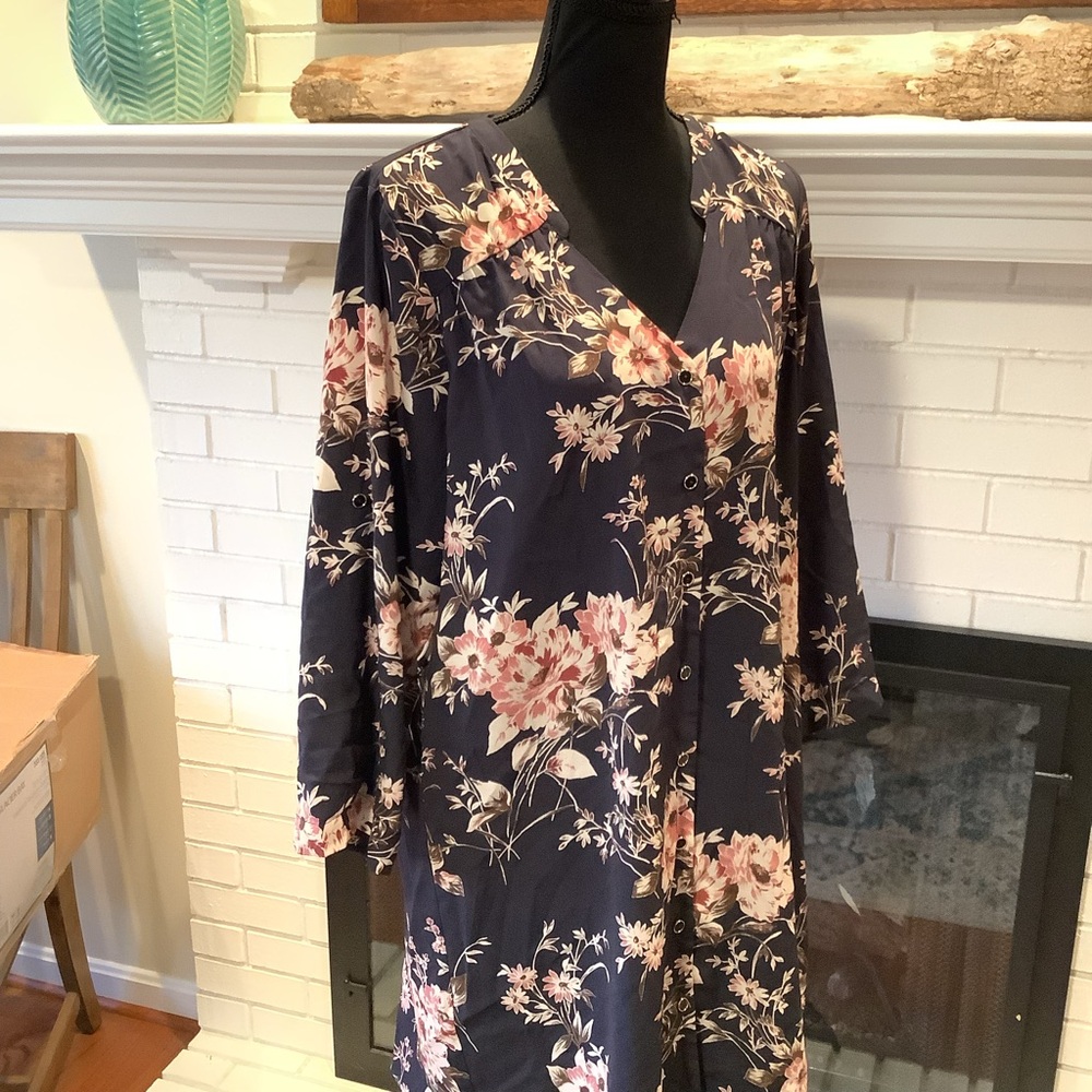 #308 Amazing 41 Hawthorn Floral Shirtdress Size Large - Picture 7 of 9